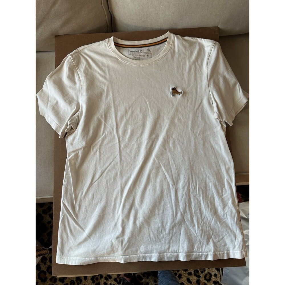 Timberland Mens White Organic Cotton Boot Logo Graphic T-Shirt Large Regular Fit